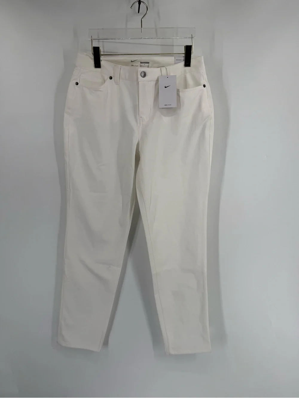 Nike Slim Fit Golf Pants Mid‎ Rise Dri-Fit Zip Fly White Womens size 8